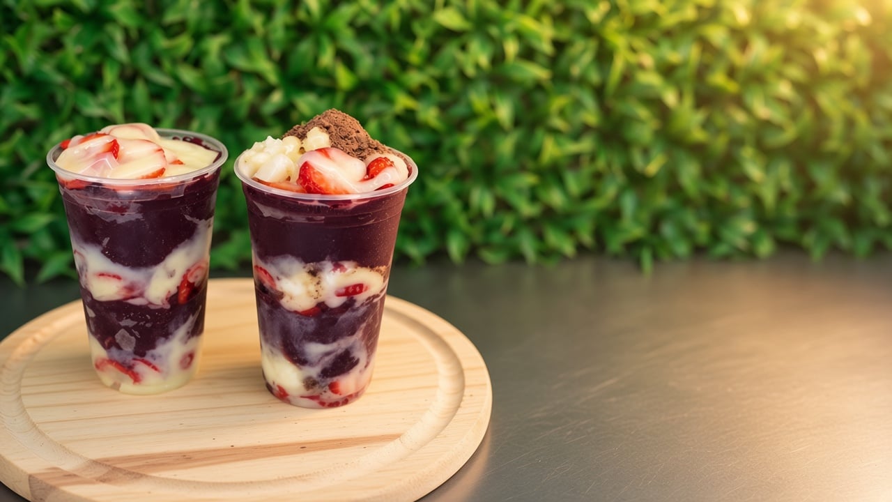Banner horizontal de açaí com prompt Destaque, cardápio digital