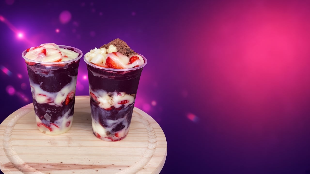 Banner horizontal de açaí com prompt Promo, cardápio digital