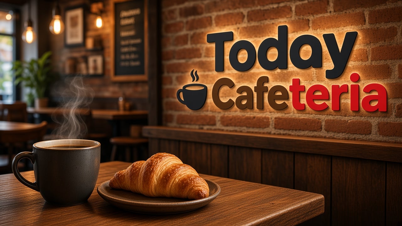 Banner horizontal de cafeteria com prompt Marca, cardápio digital