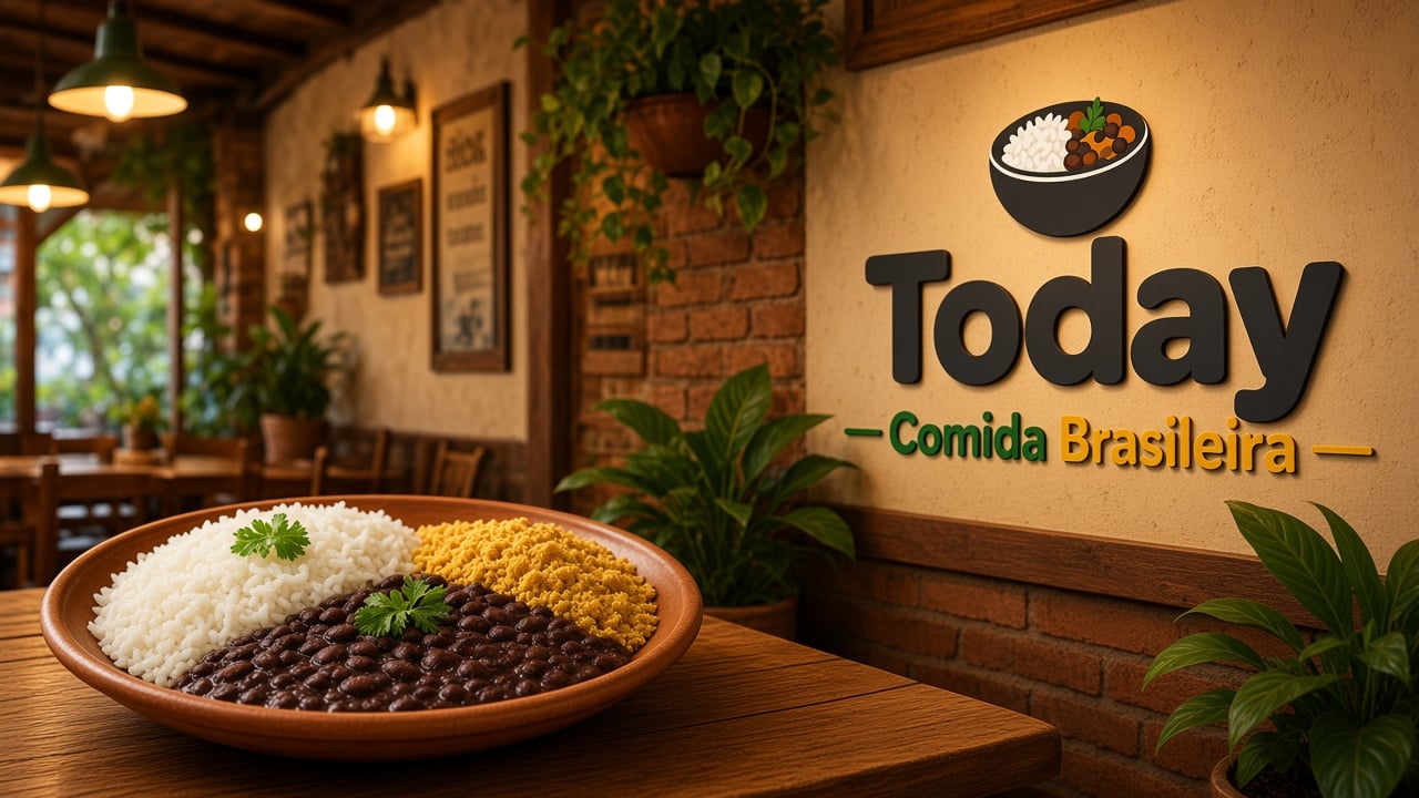 Banner horizontal de comida brasileira com prompt Marca, cardápio digital