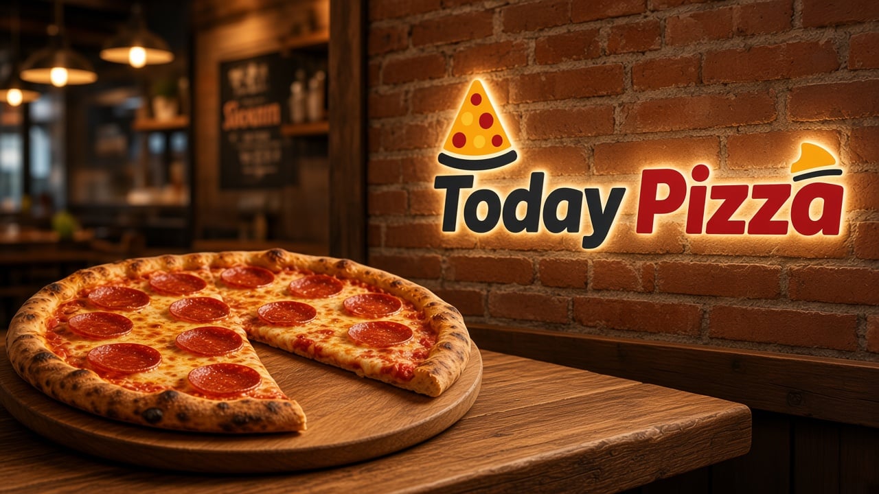 Banner horizontal de pizza com prompt Marca, cardápio digital