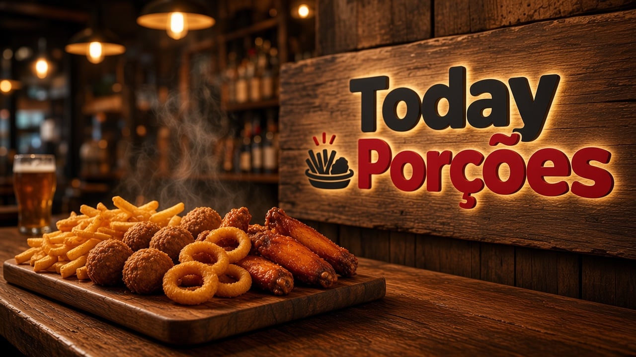 Banner horizontal de porções com prompt Marca, cardápio digital