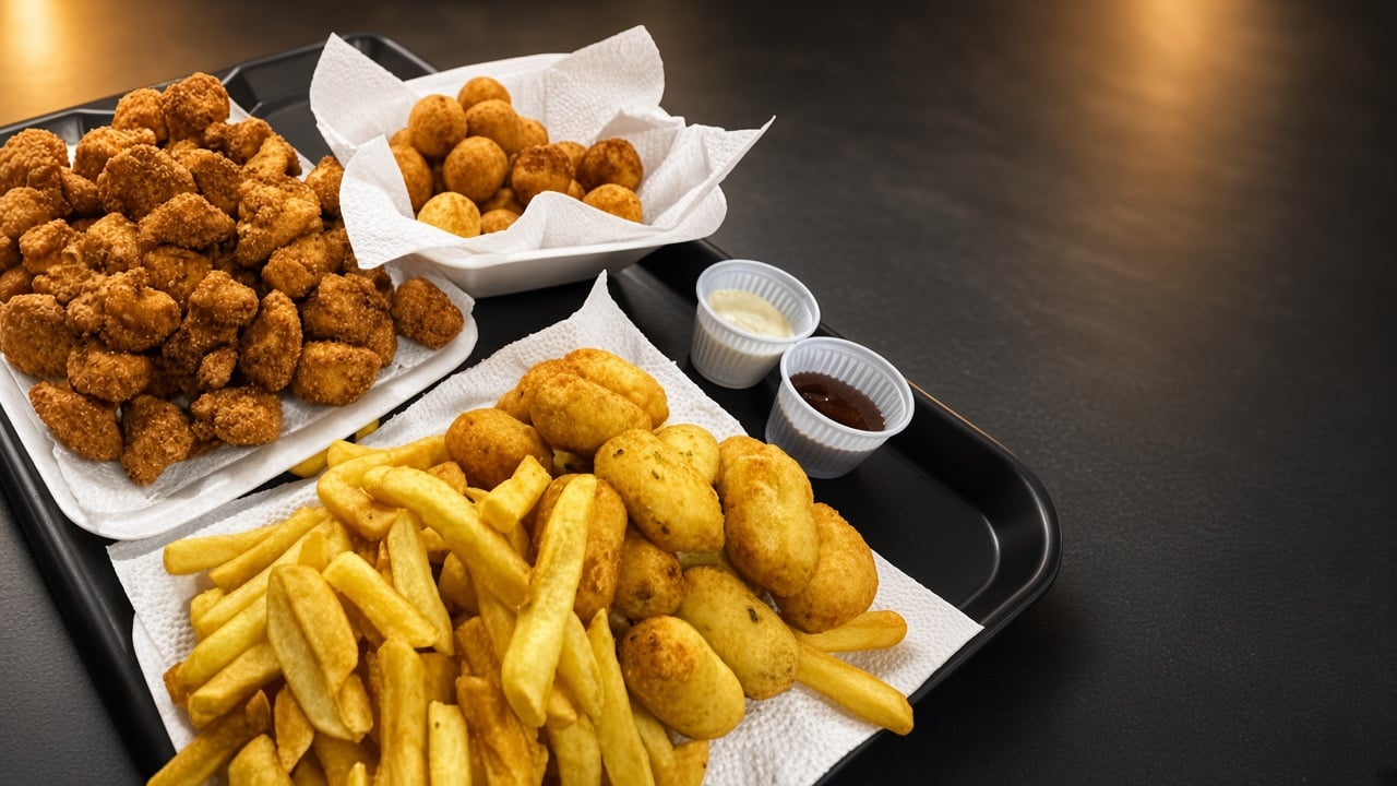 Banner horizontal de porções com prompt Promo, cardápio digital