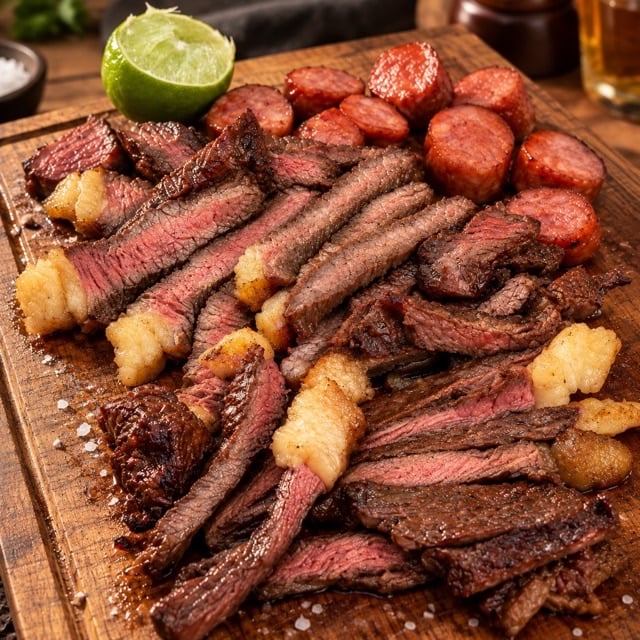 Foto melhorada de carnes com prompt Corte premium, exemplo comercial para delivery e cardápio