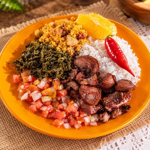 Foto melhorada de comida brasileira com prompt Caseira, exemplo comercial para delivery e cardápio
