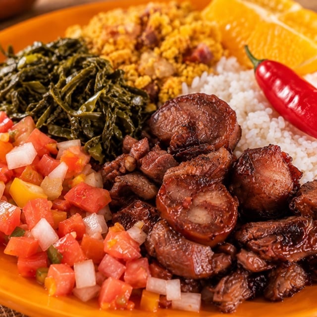Foto melhorada de comida brasileira com prompt Detalhes, exemplo comercial para delivery e cardápio