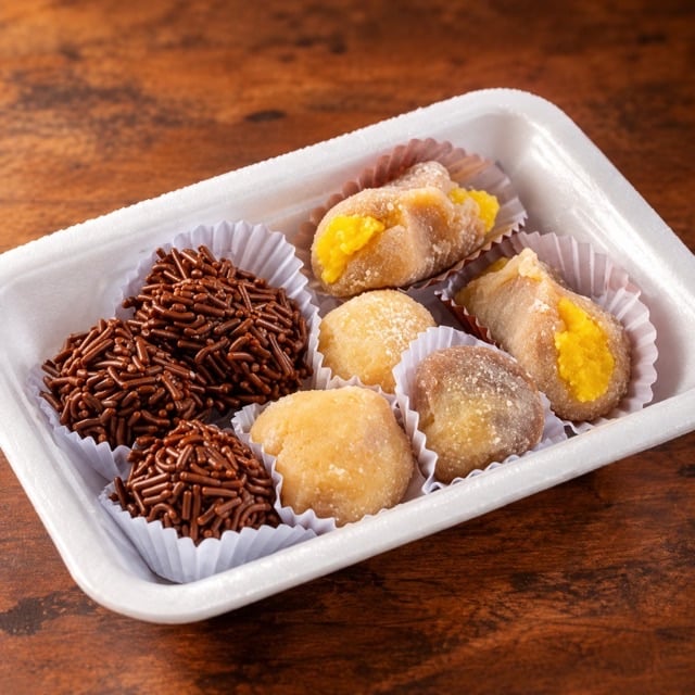 Foto melhorada de doces com prompt Confeitaria, exemplo comercial para delivery e cardápio