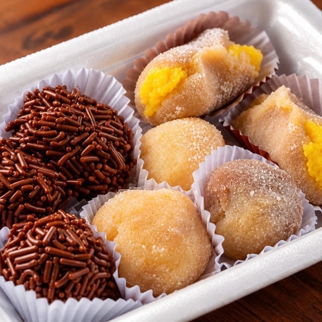 Foto melhorada de doces com prompt Detalhes, exemplo comercial para delivery e cardápio