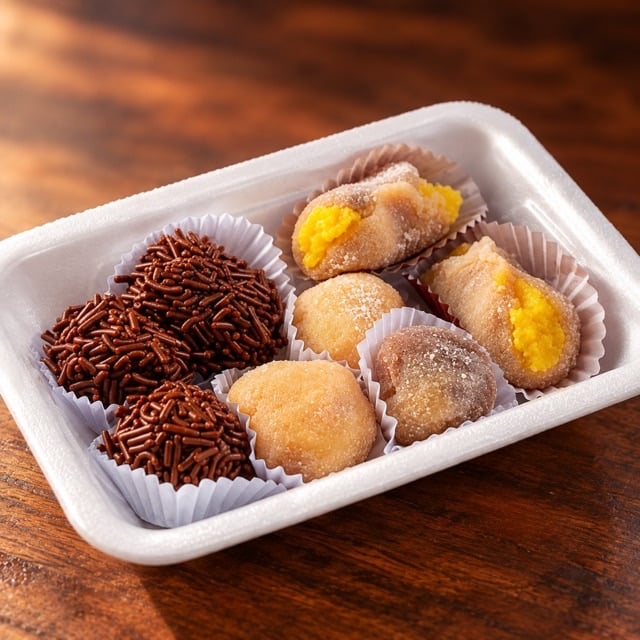 Foto melhorada de doces com prompt Editorial, exemplo comercial para delivery e cardápio