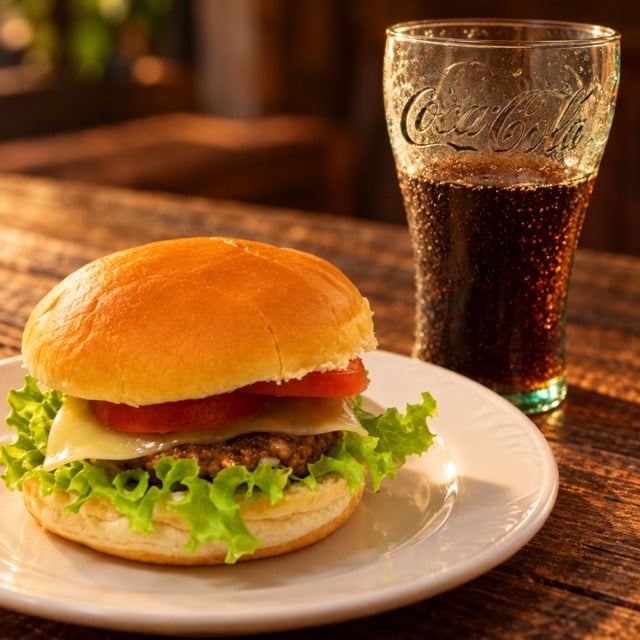 Foto melhorada de hambúrguer com prompt Ambiente, exemplo comercial para delivery e cardápio