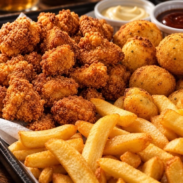 Foto melhorada de porções com prompt Detalhes, exemplo comercial para delivery e cardápio